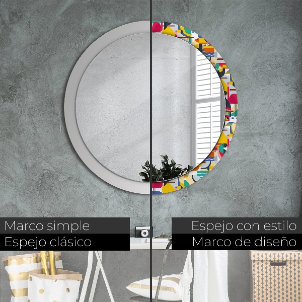 Round mirror frame with print Geometric tropical birds
