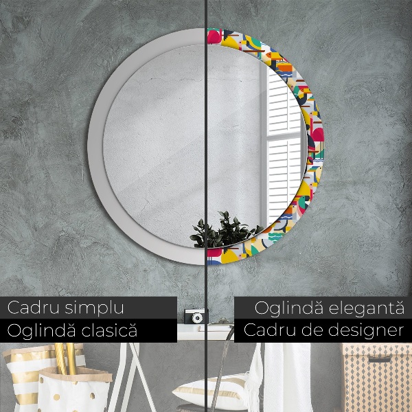 Round mirror frame with print Geometric tropical birds