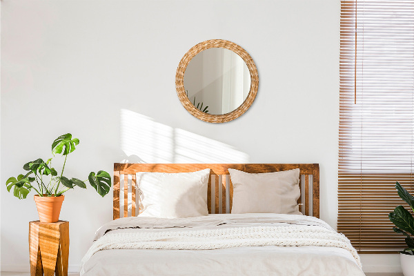Round mirror frame with print Reed texture