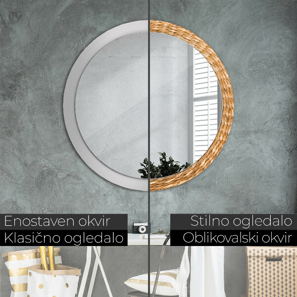 Round mirror frame with print Reed texture