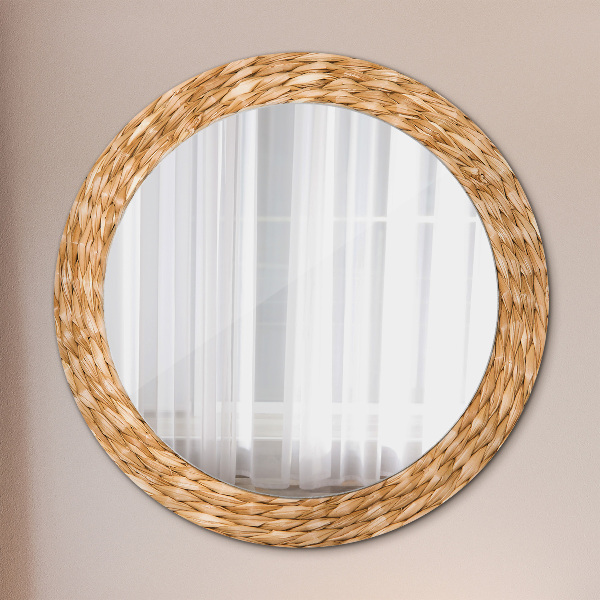 Round mirror frame with print Reed texture