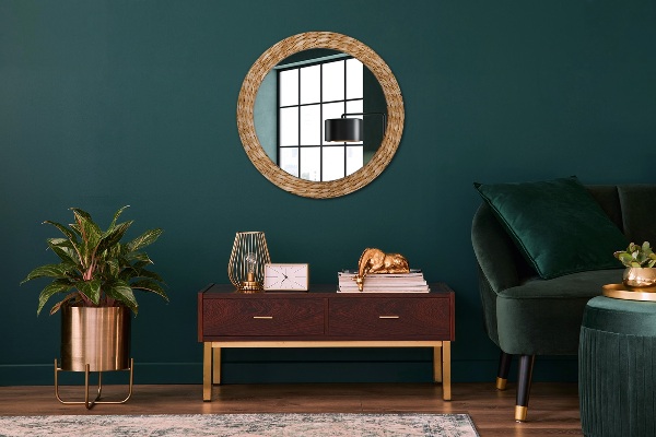 Round mirror frame with print Reed texture