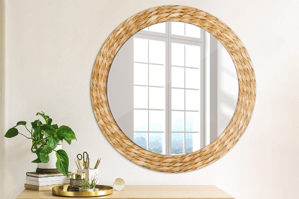 Round mirror frame with print Reed texture