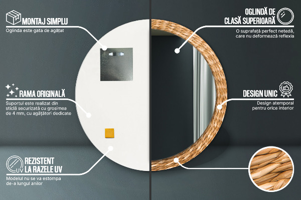 Round mirror frame with print Reed texture