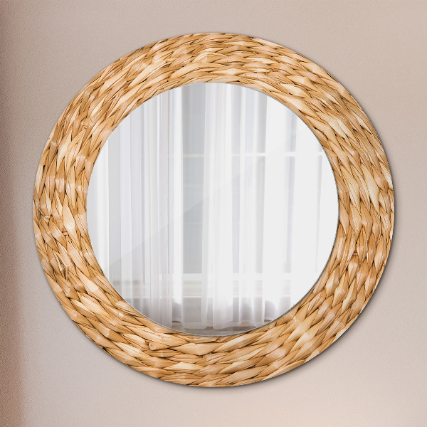 Round mirror frame with print Reed texture