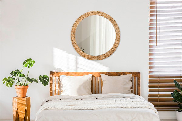 Round mirror frame with print Reed texture