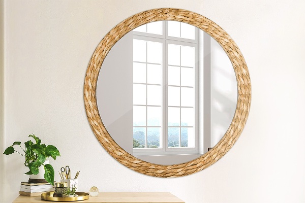 Round mirror frame with print Reed texture
