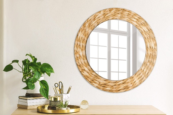 Round mirror frame with print Reed texture