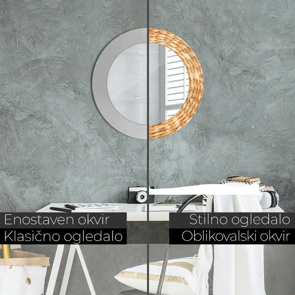Round mirror frame with print Reed texture