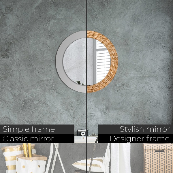 Round mirror frame with print Reed texture
