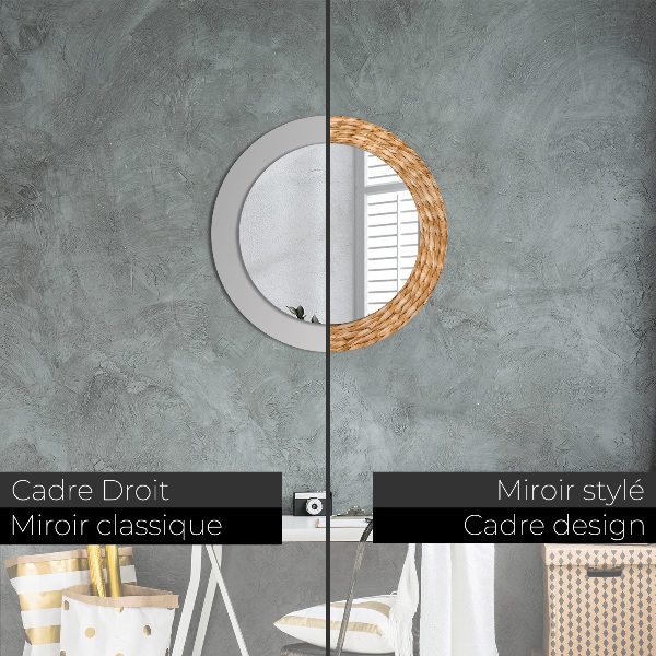 Round mirror frame with print Reed texture