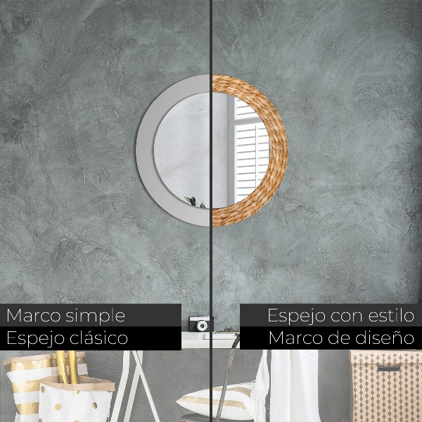 Round mirror frame with print Reed texture
