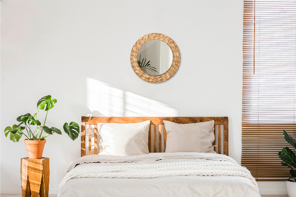 Round mirror frame with print Reed texture