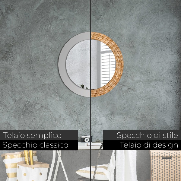 Round mirror frame with print Reed texture