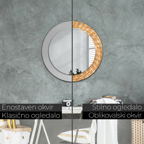 Round mirror frame with print Reed texture