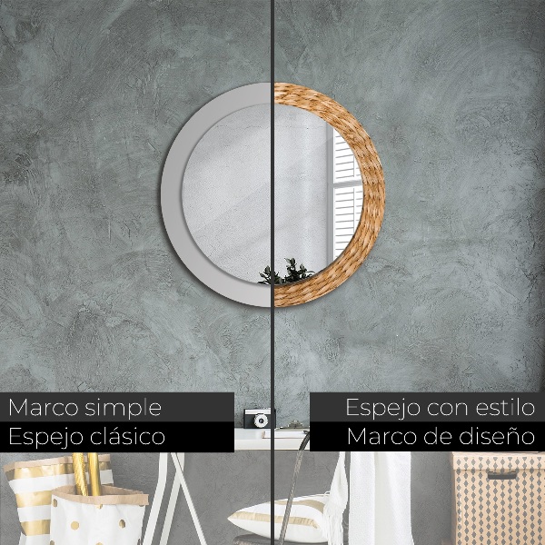 Round mirror frame with print Reed texture