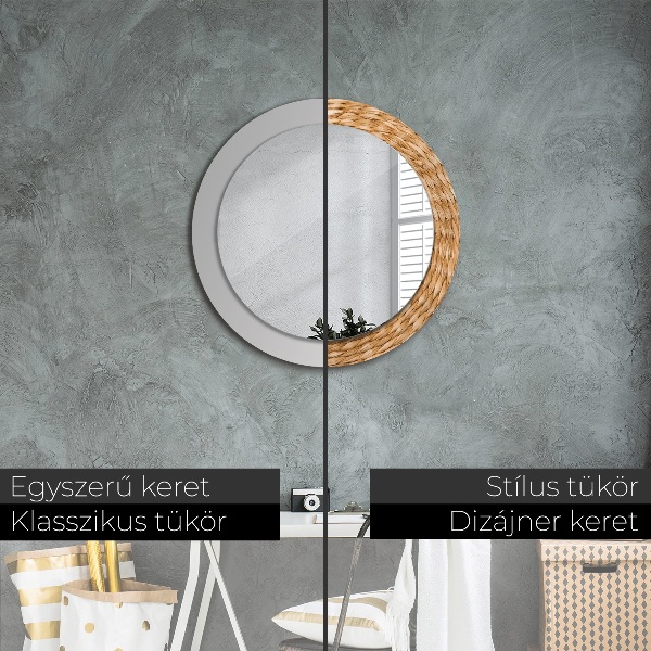 Round mirror frame with print Reed texture