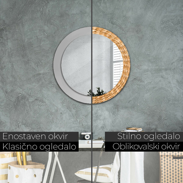 Round mirror frame with print Reed texture