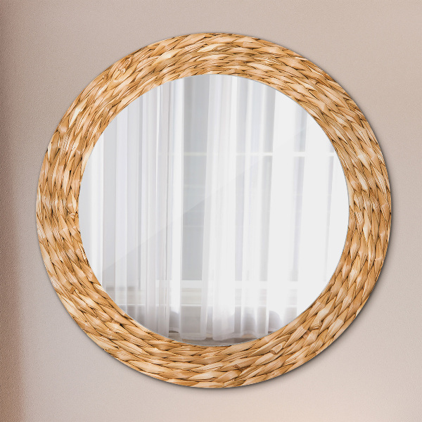 Round mirror frame with print Reed texture
