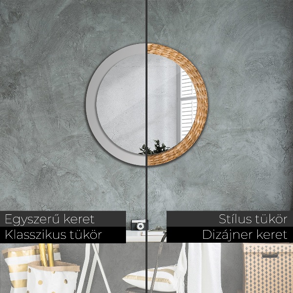 Round mirror frame with print Reed texture