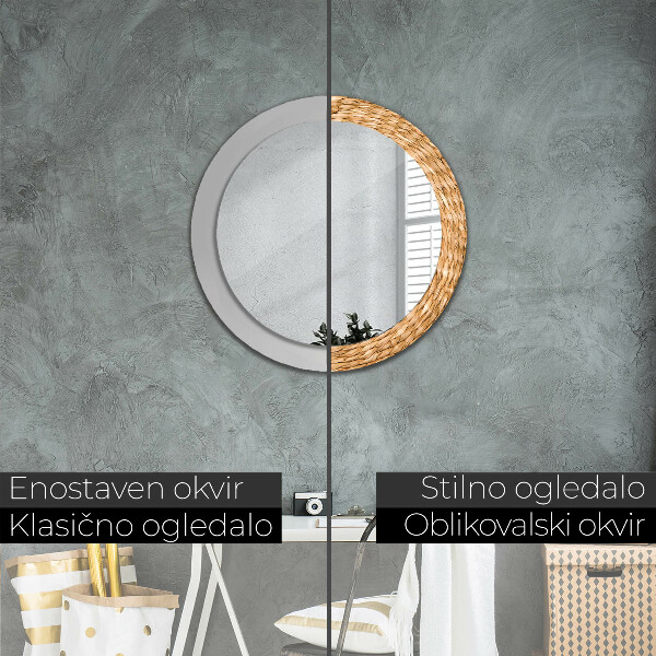 Round mirror frame with print Reed texture
