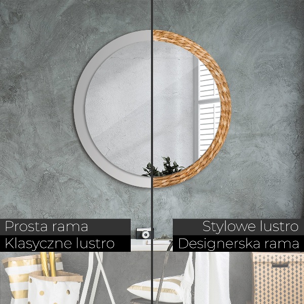 Round mirror frame with print Reed texture