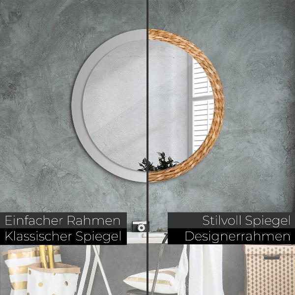 Round mirror frame with print Reed texture
