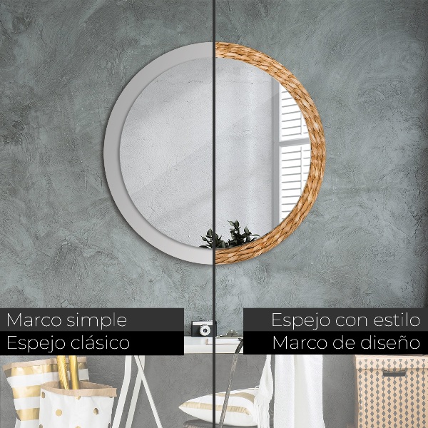 Round mirror frame with print Reed texture