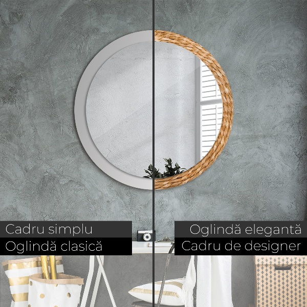 Round mirror frame with print Reed texture