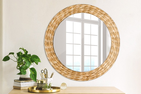 Round mirror frame with print Reed texture