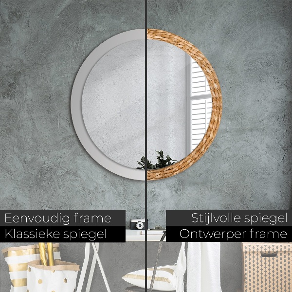 Round mirror frame with print Reed texture