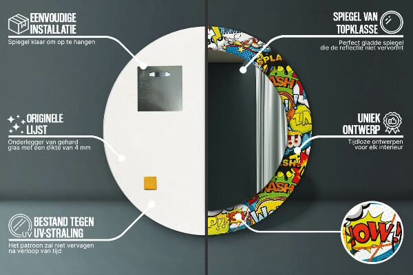Round mirror frame with print Comic style pattern