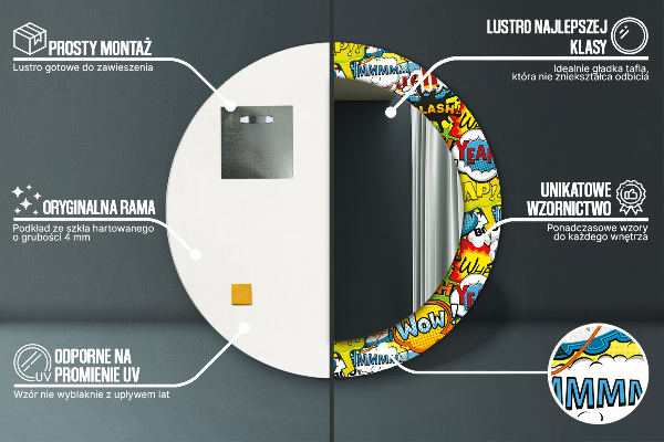 Round mirror frame with print Comic style pattern