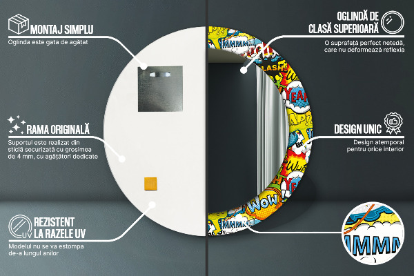 Round mirror frame with print Comic style pattern