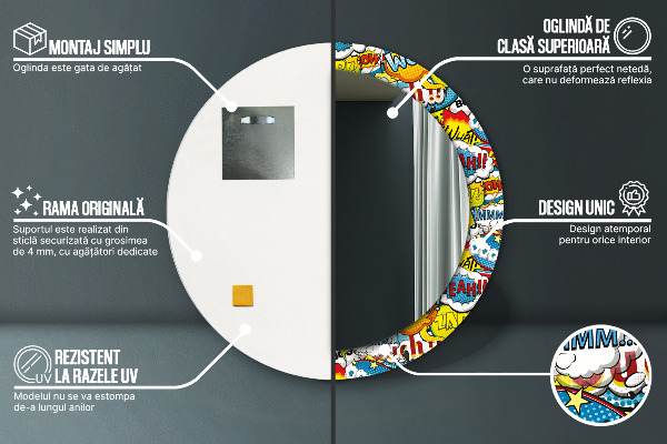 Round mirror frame with print Comic style pattern