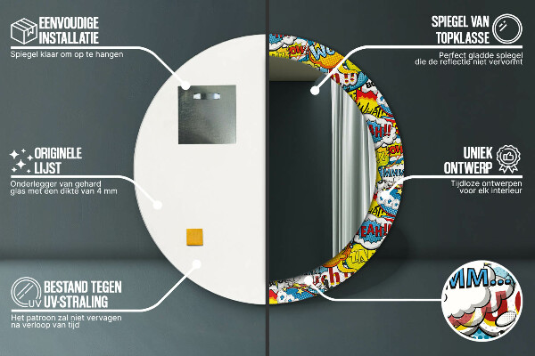 Round mirror frame with print Comic style pattern