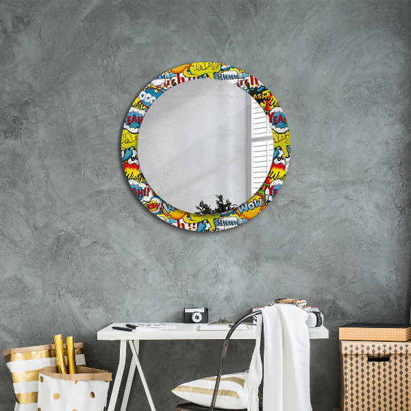 Round mirror frame with print Comic style pattern