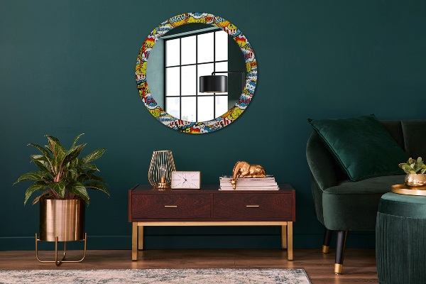Round mirror frame with print Comic style pattern