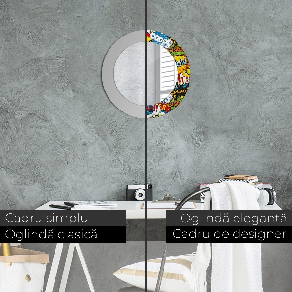 Round mirror frame with print Comic style pattern