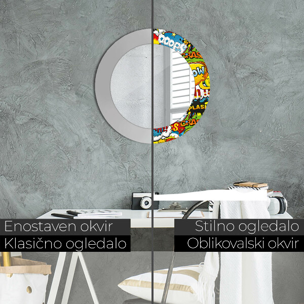 Round mirror frame with print Comic style pattern