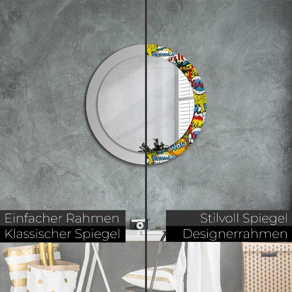 Round mirror frame with print Comic style pattern
