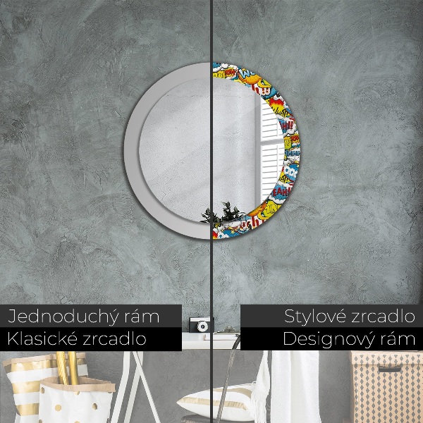 Round mirror frame with print Comic style pattern