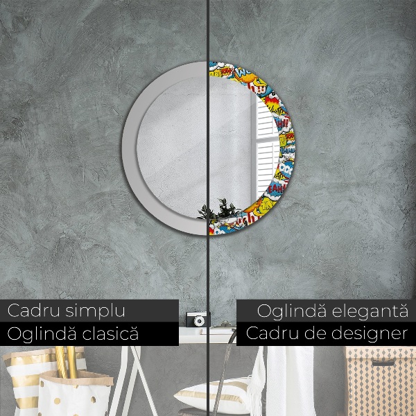 Round mirror frame with print Comic style pattern