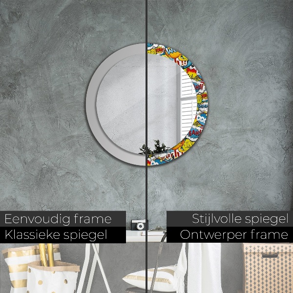Round mirror frame with print Comic style pattern