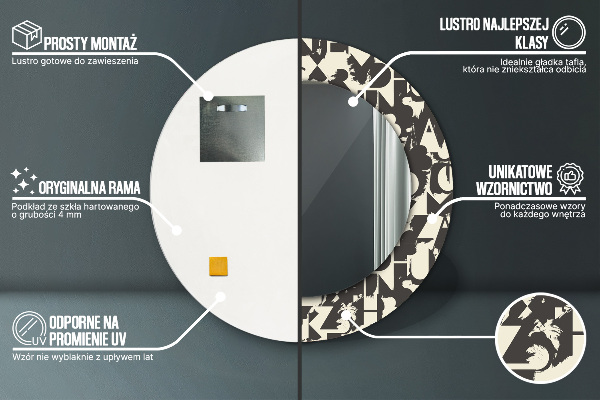 Round decorative mirror Abstract typography