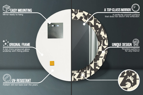 Round decorative mirror Abstract typography