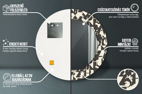 Round decorative mirror Abstract typography