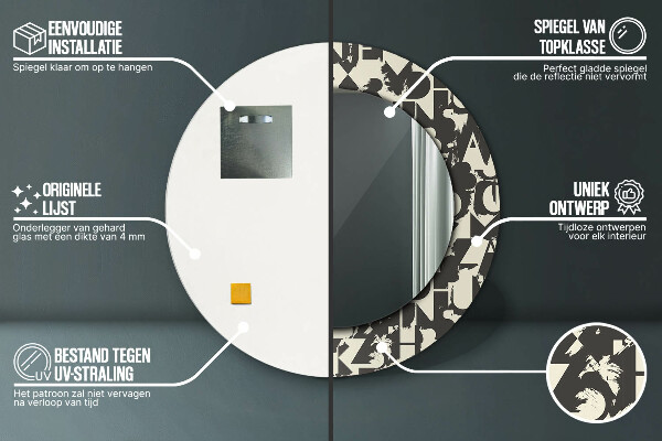 Round decorative mirror Abstract typography
