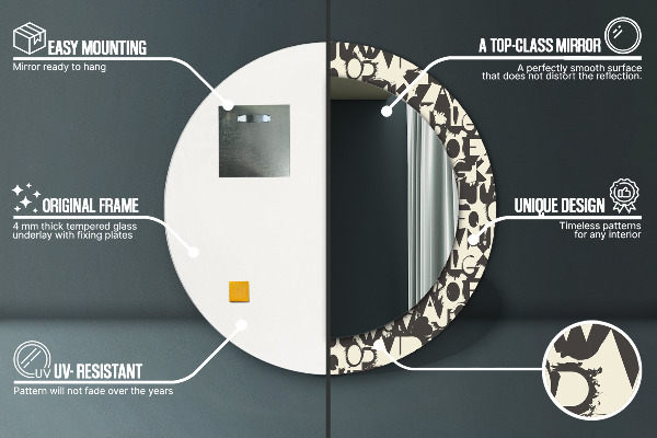 Round decorative mirror Abstract typography