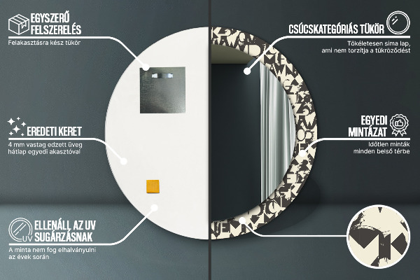 Round decorative mirror Abstract typography